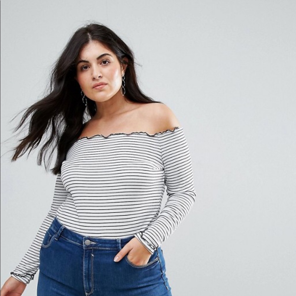 ASOS Boohoo plus stripe Bardot long Sleeve top